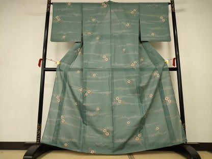 平和屋着物＊夏物 小紋 絽 草花文 洗える着物 AABB6771jd