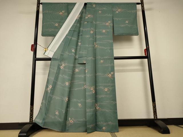 平和屋着物＊夏物 小紋 絽 草花文 洗える着物 AABB6771jd