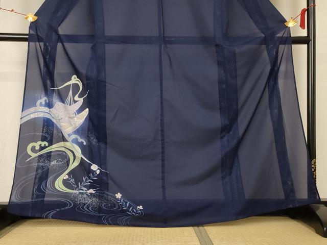 平和屋着物＊夏物　訪問着　絽　舟　暈し染め　銀彩　洗える着物　AABB6773jd