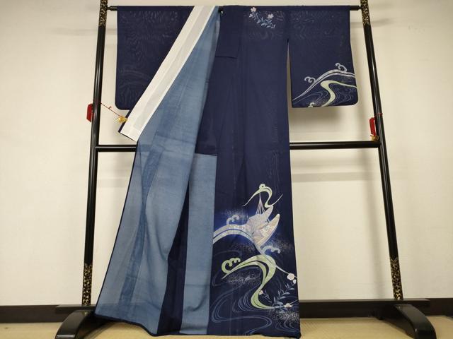平和屋着物＊夏物　訪問着　絽　舟　暈し染め　銀彩　洗える着物　AABB6773jd
