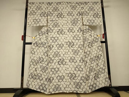 平和屋着物＊夏物 小紋 縦絽 萩 正絹 逸品 AABB6790jd