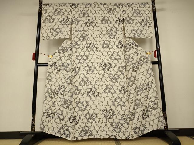 平和屋着物＊夏物 小紋 縦絽 萩 正絹 逸品 AABB6790jd