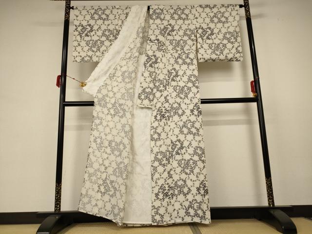 平和屋着物＊夏物 小紋 縦絽 萩 正絹 逸品 AABB6790jd