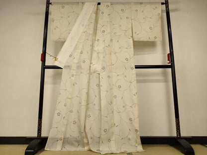 平和屋着物＊夏物 紗紬 花唐草文 ロング丈 正絹 逸品 AABB6791jd