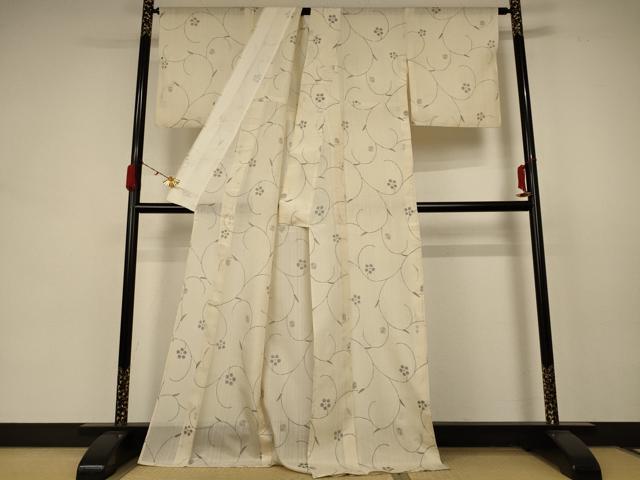 平和屋着物＊夏物 紗紬 花唐草文 ロング丈 正絹 逸品 AABB6791jd
