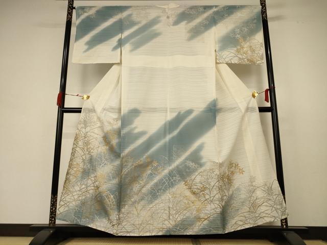 平和屋着物＊夏物 訪問着 絽 草花文 暈し染め 金銀彩 正絹 逸品 AABB6794jd