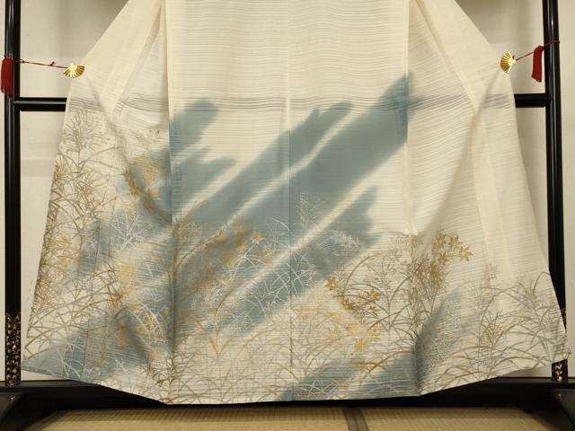 平和屋着物＊夏物 訪問着 絽 草花文 暈し染め 金銀彩 正絹 逸品 AABB6794jd