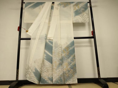平和屋着物＊夏物 訪問着 絽 草花文 暈し染め 金銀彩 正絹 逸品 AABB6794jd