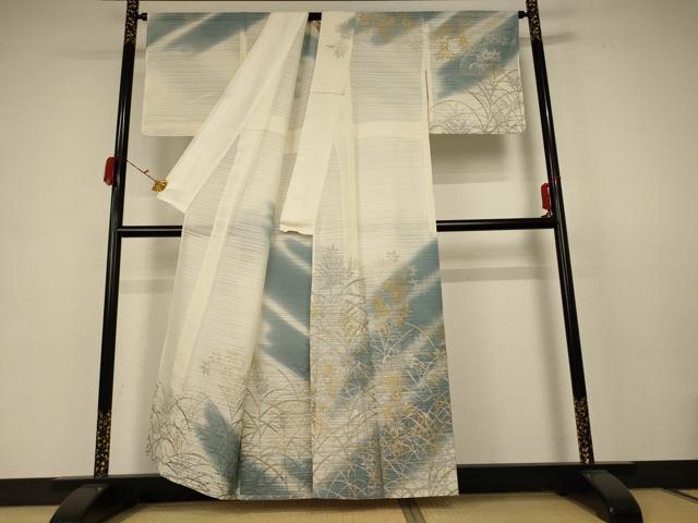 平和屋着物＊夏物 訪問着 絽 草花文 暈し染め 金銀彩 正絹 逸品 AABB6794jd