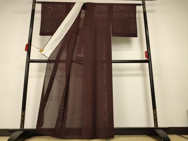 平和屋着物＊夏物 色無地 絽 片輪車紋紗 黒鳶色 正絹 逸品 AABB6795jd