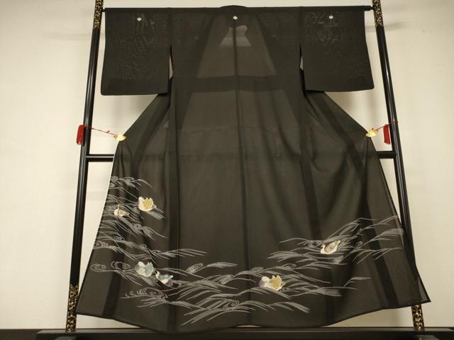 平和屋着物＊夏物 黒留袖 絽 鴛鴦 正絹 逸品 AABB6798jd