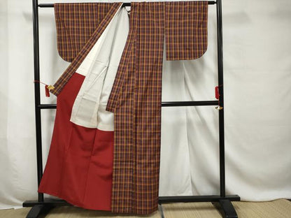 平和屋着物■上質な紬　格子重ね文　正絹　逸品　AABB6941gw