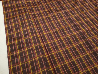 平和屋着物■上質な紬　格子重ね文　正絹　逸品　AABB6941gw