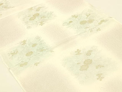 平和屋着物●和装小物 上質な帯揚げ 市松模様 草花 暈し染め 金糸 丹後ちりめん 正絹 逸品 未使用 AABB7163ay