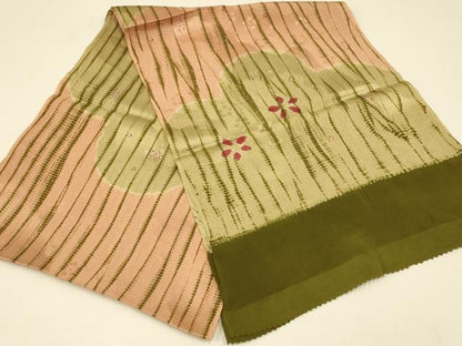 平和屋着物●和装小物 上質な帯揚げ 絞り 舞花文 暈し染め 正絹 逸品 未使用 AABB7165ay