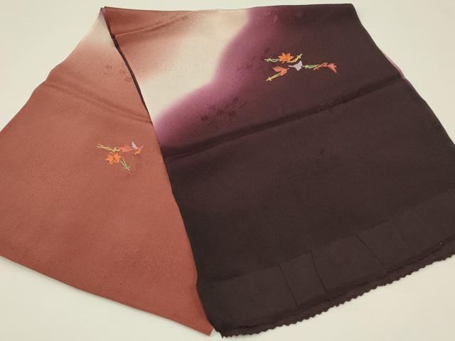 平和屋着物●和装小物　上質な帯揚げ　刺繍　舞葉文　暈し染め　逸品　AABB7170ay