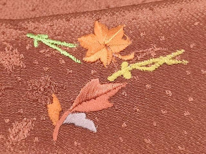平和屋着物●和装小物　上質な帯揚げ　刺繍　舞葉文　暈し染め　逸品　AABB7170ay