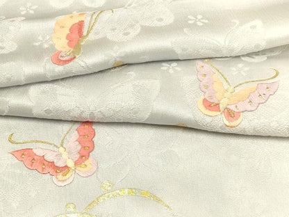 平和屋着物●和装小物 上質な帯揚げ 刺繍 舞蝶文 金糸 金銀彩 逸品 AABB7175ay