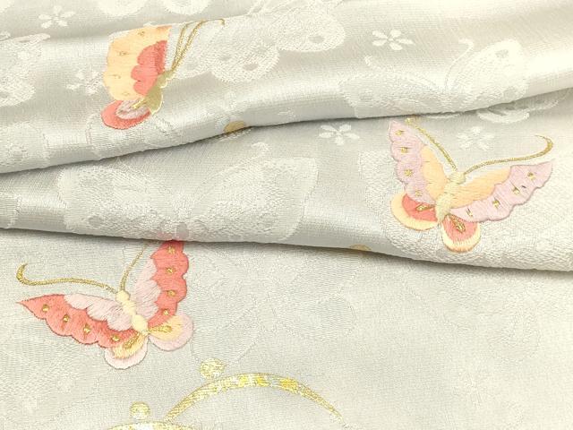 平和屋着物●和装小物 上質な帯揚げ 刺繍 舞蝶文 金糸 金銀彩 逸品 AABB7175ay