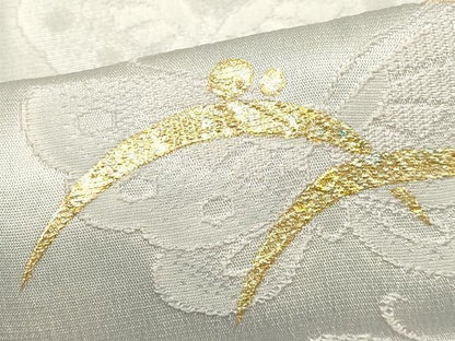 平和屋着物●和装小物 上質な帯揚げ 刺繍 舞蝶文 金糸 金銀彩 逸品 AABB7175ay