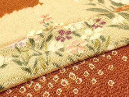 平和屋着物●和装小物　上質な帯揚げ　絞り　草花文　鬼しぼ縮緬　逸品　AABB7185ay