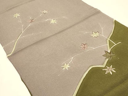 平和屋着物●和装小物　上質な帯揚げ　刺繍　枝葉文　逸品　AABB7189ay