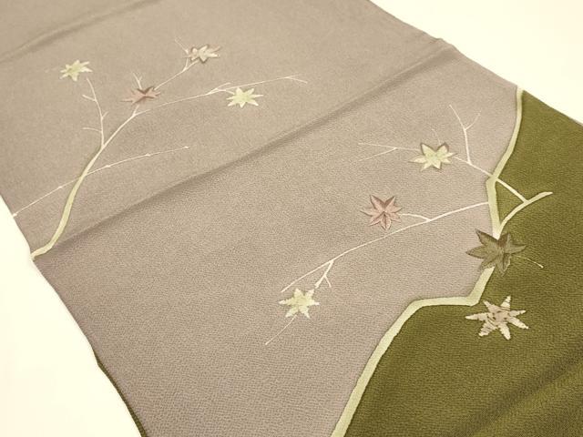 平和屋着物●和装小物　上質な帯揚げ　刺繍　枝葉文　逸品　AABB7189ay