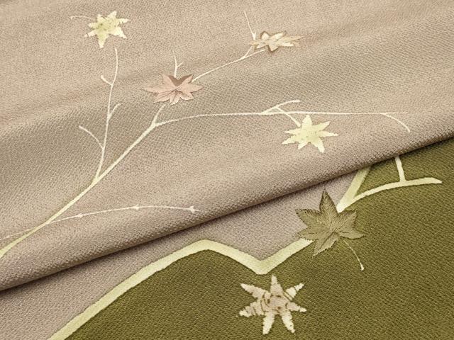 平和屋着物●和装小物　上質な帯揚げ　刺繍　枝葉文　逸品　AABB7189ay