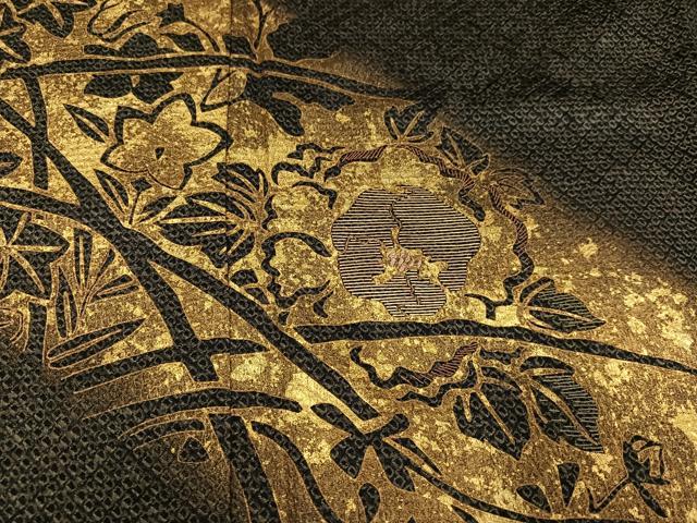 平和屋着物●訪問着　竹屋町刺繍　草花文　黒地　金彩　正絹　逸品　AABB7203ph