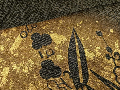 平和屋着物●訪問着　竹屋町刺繍　草花文　黒地　金彩　正絹　逸品　AABB7203ph