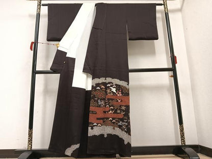 平和屋着物●豪華色留袖　絞り　刺繍　松竹梅群れ鶴文　金彩　高島屋扱い　正絹　逸品　AABB7216ph