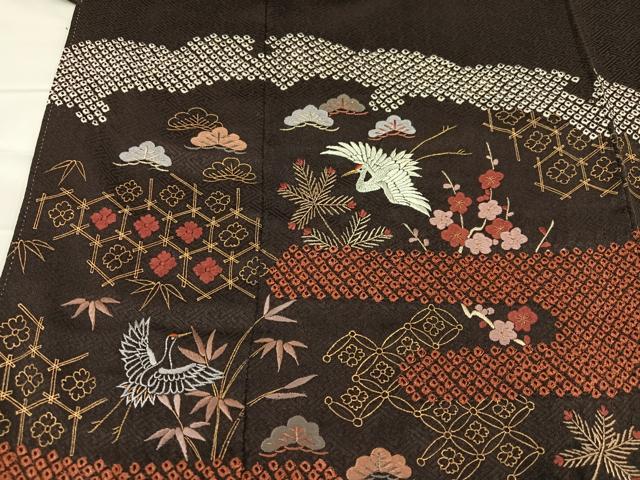 平和屋着物●豪華色留袖　絞り　刺繍　松竹梅群れ鶴文　金彩　高島屋扱い　正絹　逸品　AABB7216ph