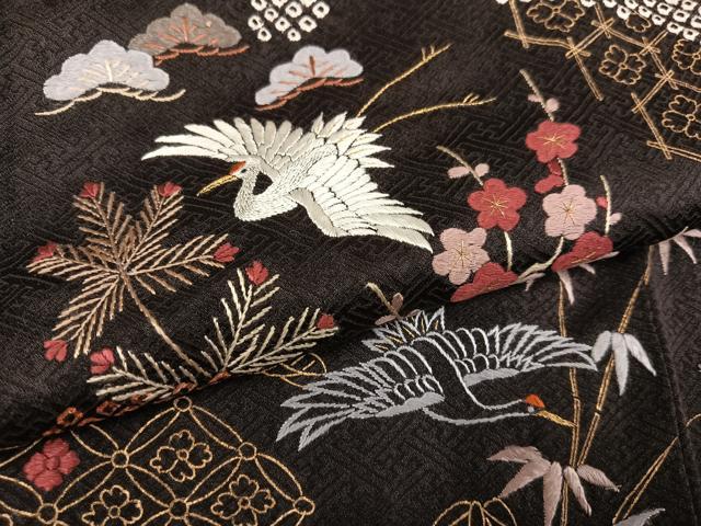 平和屋着物●豪華色留袖　絞り　刺繍　松竹梅群れ鶴文　金彩　高島屋扱い　正絹　逸品　AABB7216ph