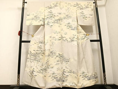 平和屋着物●本場染大島紬 訪問着 松竹梅風景文 金彩 正絹 逸品 AABB7220ph