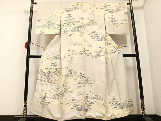 平和屋着物●本場染大島紬 訪問着 松竹梅風景文 金彩 正絹 逸品 AABB7220ph