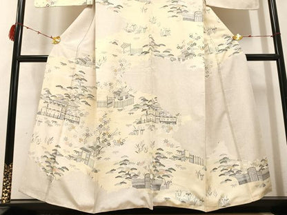 平和屋着物●本場染大島紬 訪問着 松竹梅風景文 金彩 正絹 逸品 AABB7220ph