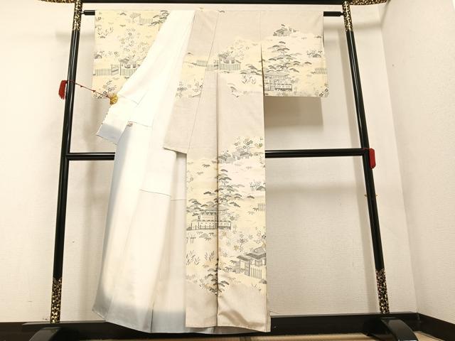 平和屋着物●本場染大島紬 訪問着 松竹梅風景文 金彩 正絹 逸品 AABB7220ph