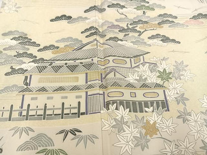 平和屋着物●本場染大島紬 訪問着 松竹梅風景文 金彩 正絹 逸品 AABB7220ph