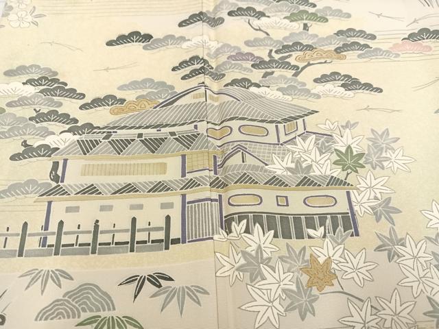 平和屋着物●本場染大島紬 訪問着 松竹梅風景文 金彩 正絹 逸品 AABB7220ph