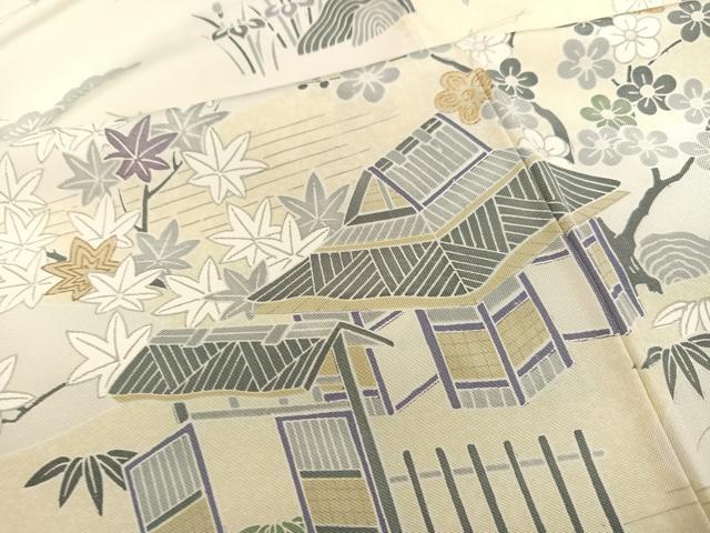 平和屋着物●本場染大島紬 訪問着 松竹梅風景文 金彩 正絹 逸品 AABB7220ph