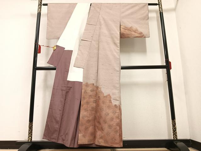 平和屋着物●訪問着　紬地　更紗唐草文　金彩　正絹　逸品　AABB7232ph