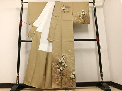 平和屋着物●訪問着　手描き　草花文　暈し染め　金彩　正絹　逸品　未使用　AABB7240ph