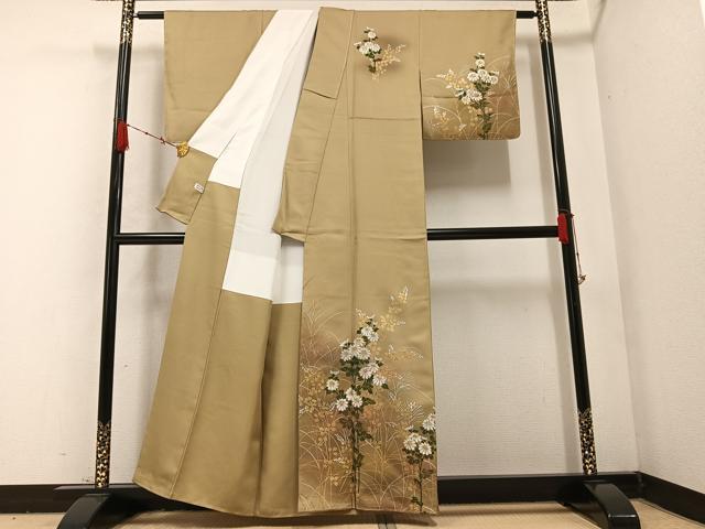 平和屋着物●訪問着　手描き　草花文　暈し染め　金彩　正絹　逸品　未使用　AABB7240ph