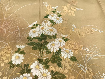 平和屋着物●訪問着　手描き　草花文　暈し染め　金彩　正絹　逸品　未使用　AABB7240ph