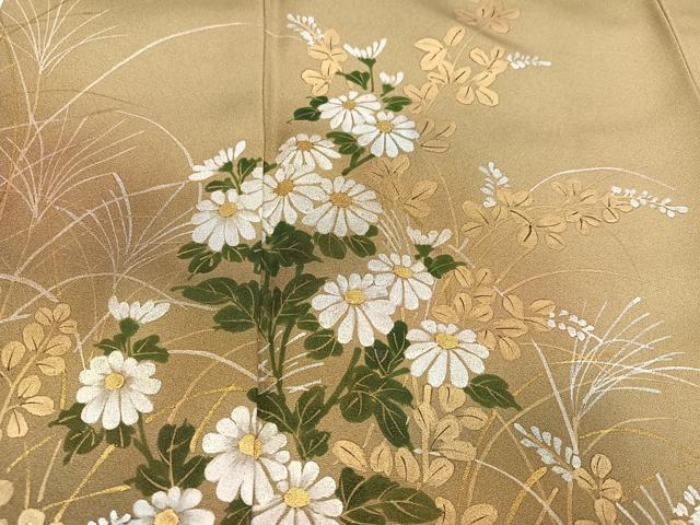 平和屋着物●訪問着　手描き　草花文　暈し染め　金彩　正絹　逸品　未使用　AABB7240ph