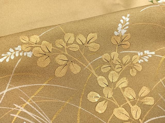 平和屋着物●訪問着　手描き　草花文　暈し染め　金彩　正絹　逸品　未使用　AABB7240ph