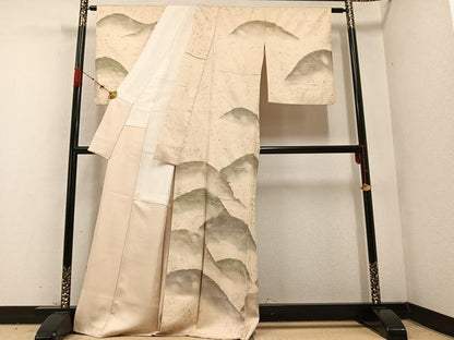 平和屋着物●訪問着　刺繍　重ね山文　金彩　正絹　逸品　AABB7245ph
