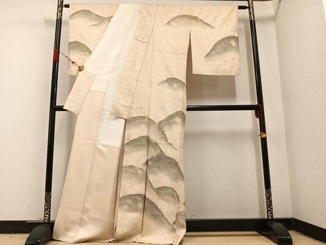 平和屋着物●訪問着　刺繍　重ね山文　金彩　正絹　逸品　AABB7245ph