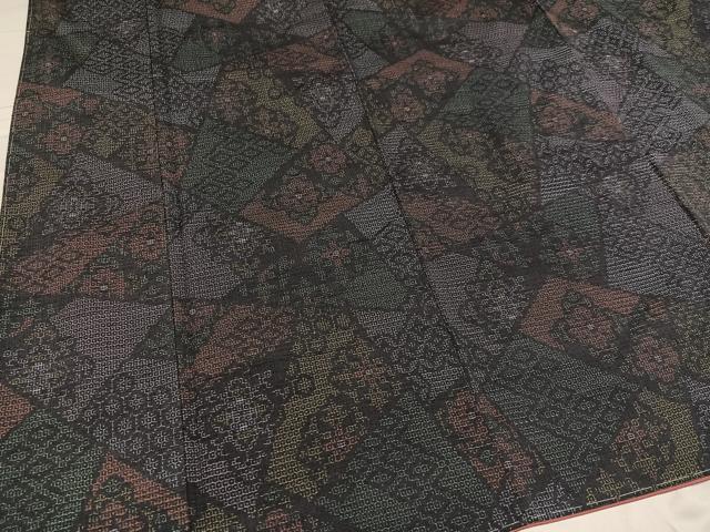平和屋着物●結城紬　80亀甲　吉祥花文　正絹　逸品　未使用　AABB7251ph