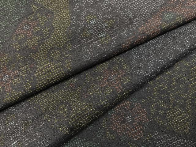 平和屋着物●結城紬　80亀甲　吉祥花文　正絹　逸品　未使用　AABB7251ph